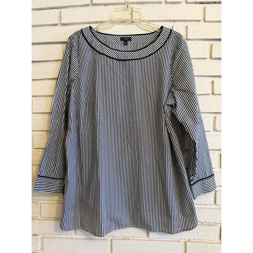 Talbots Striped Popover Top Black/White Sz 2Xp Plus 100% Cotton Blouse NWOT NEW